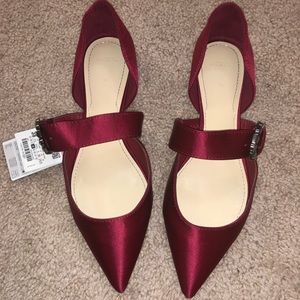 Zara cranberry red satin w/ buckles pointed flats